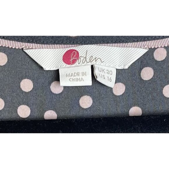 Boden Womens 3/4 Sleeve Gray w/Pink Polka Dot Blouse Sz 16 Casual Retro Workwear - Picture 4 of 8